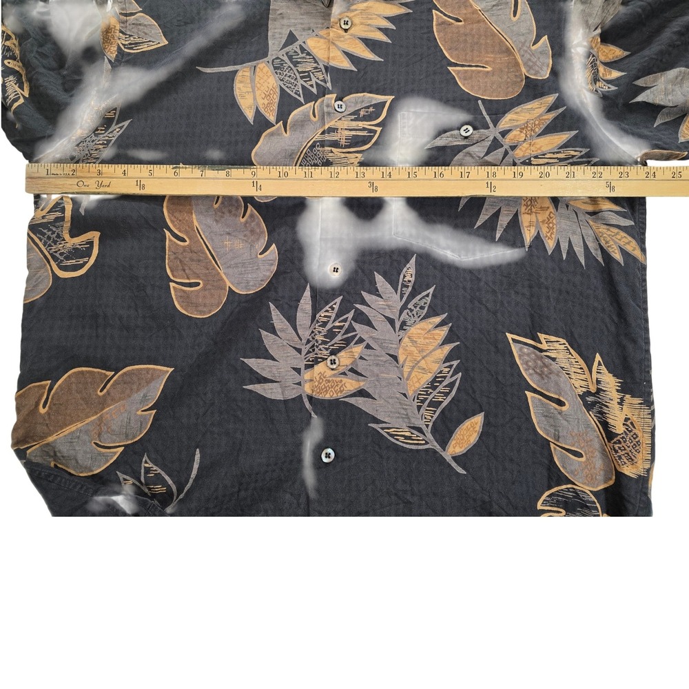 Vintage 90's Tori Richard Honolulu Silk Aloha Shirt L Black Leaf Jacquaro Luxe - Picture 11 of 13